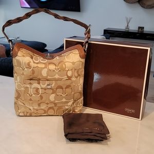 Coach Signature Shoulder Bag w/Leather Trim/Strap